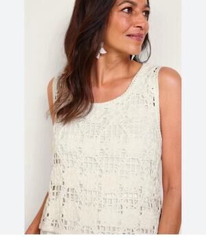 Soft Surroundings Crochet Knit Boho Sweater Tank White, XL
